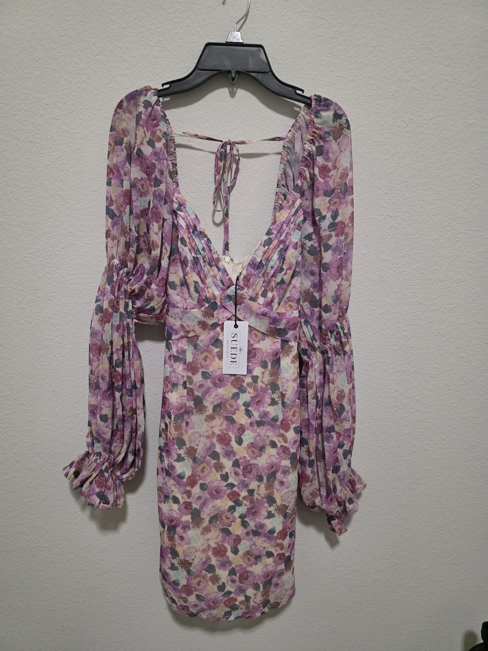 Lena Lavender Floral Long-Sleeve Mini Juliette Sleeve Dress